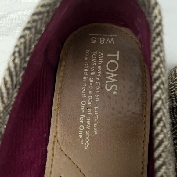 Toms Classics English Herringbone Brown & Gold Slip On Shoes Flats Size 8.5 - Picture 7 of 8